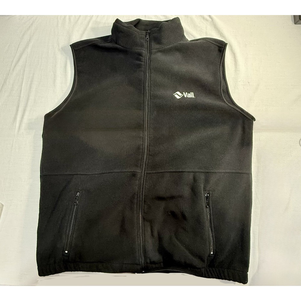 Vail Colorado Ski Resort‎ Black Fleece Zip-Up Vest Men's 2XL Vintage